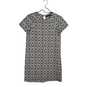 Zara Woman Blue White Jacquard Print Dress Above Knee Length Short Cap Sleeve XS